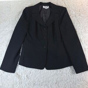 Le Suit Black Textured Jacquard Blazer Jacket Womens Size 6 Career Workwear Chic